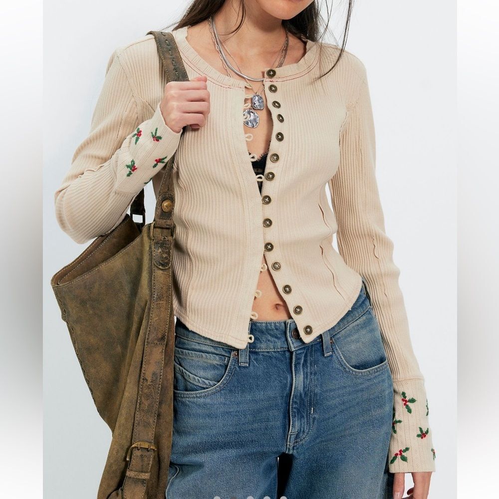 Free People We the Free Daria Cardi- Soft Cream Combo